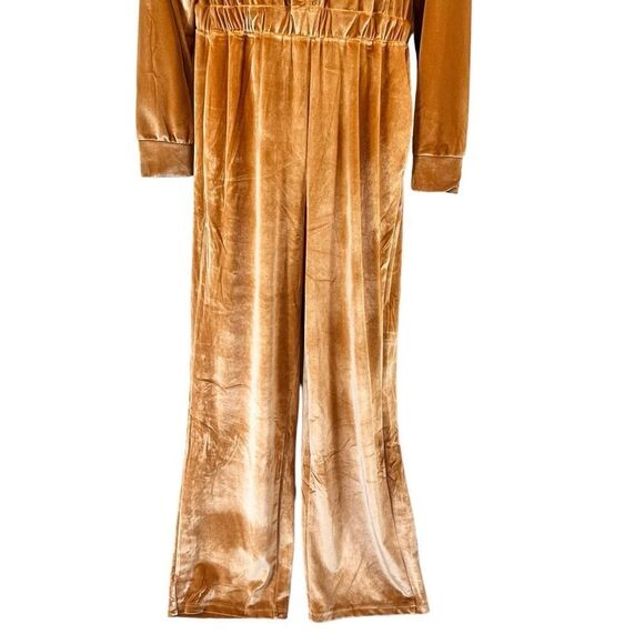 Fabletics Goldenrod Light Honey Velour Velvet Wide Leg Zip Up Jumpsuit - Picture 4 of 12